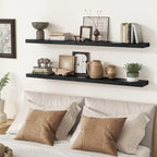 fuqing Black Floating Shelves 48 Inch, Solid Wood Wall Mounted Shelves Set of 2 - Image 2