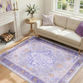 RELEANY Area Rugs 4'x6' Washable Non-Slip, Floral Vintage Distress Print by RELEANY