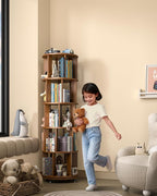 5-Tier Solid Wood Rotating Bookshelf on Wheels, 360° Spinning Book Shelf Tower - Image 8