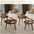 2-Piece Walnut Coffee Table, Durable Mid Century Small Round Coffee Tables - Image 6