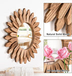 Emfogo Wall Mirror 12 inch Rustic Wood Sunburst Boho Mirror Wall Decor Home - Image 5