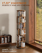 6 Tier Solid Wood Rotating Bookshelf on Wheels, 360° Spinning Book Shelf Tower - Image 6