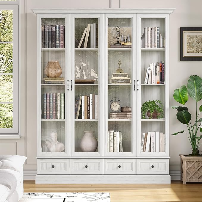 78" Large Storage Cabinet with Glass Doors, China Hutch, Farmhouse Kitchen - Image 4