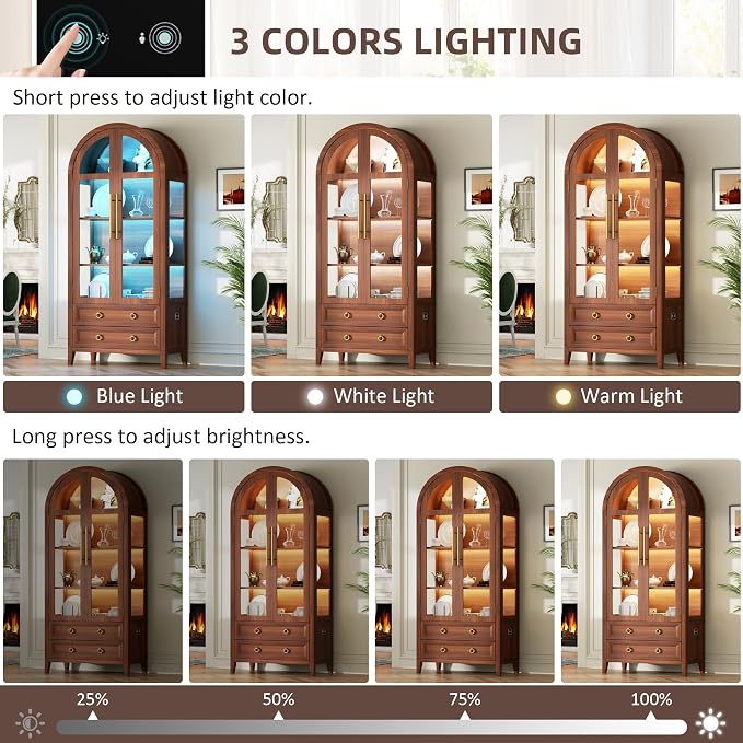 Vlsrka 71 Inch Arched Curio Cabinet - Image 4