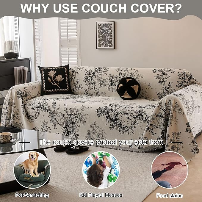 VClife Floral Couch Cover Vintage Rustic Creamy White Sofa Cover - Image 4