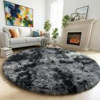 Amdrebio Tie-Dyed Dark Grey Round Area Rugs by Amdrebio