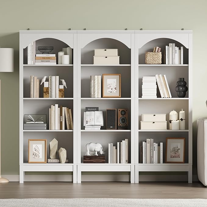 Arched Bookshelf with 4 Tier Open Shelves, Study and Living Room, Modern White - Image 4