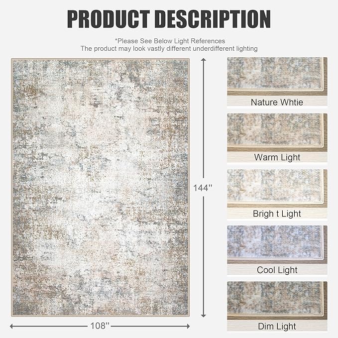9x12 Area Rug Living Room Rug: Washable Modern Abstract Soft Thin Rug Indoor - Image 2