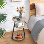 BEWISHOME Round End Table with Charging Station, Side Accent Table with 3-Tier - Image 5