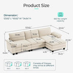 LINSY HOME 123" Modular L-Shaped Sectional Sofa, 3-Seat Corduroy Modern Cloud - Image 2