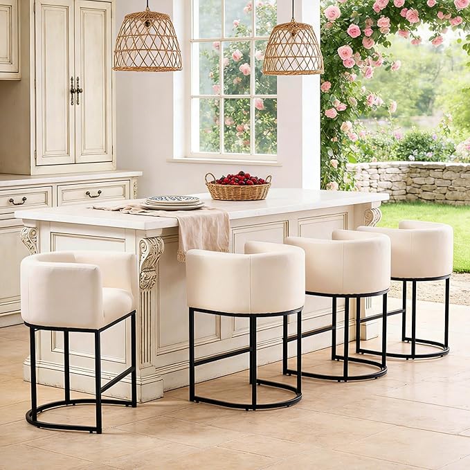 ClinQ 26" H Counter Height Bar Stools Set of 4, Modern Barrel Counter Stools by ExperienceExquisiteLife