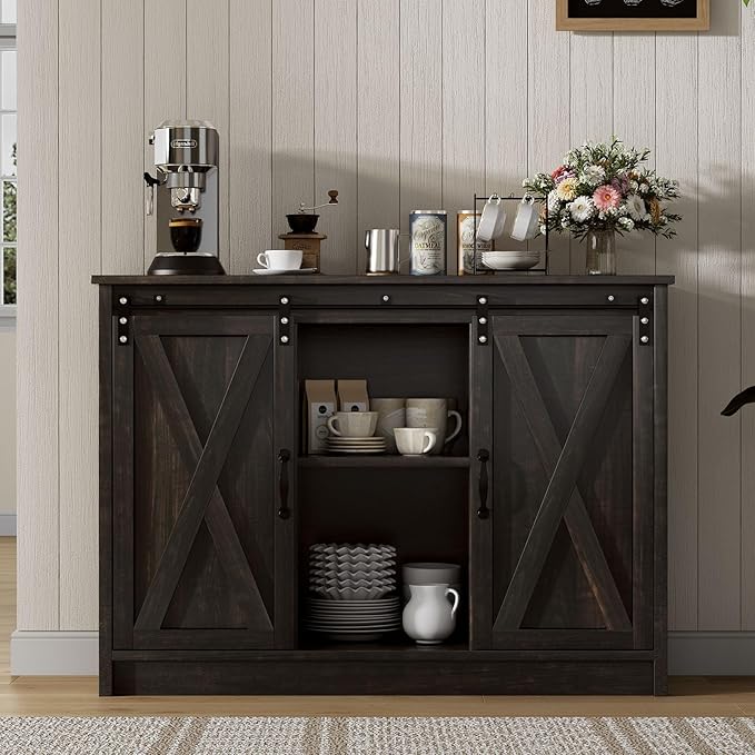 4 EVER WINNER 42" Farmhouse Coffee Bar Cabinet, Buffet Cabinet - Image 3