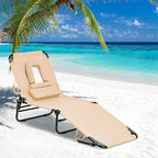 Folding Beach Lounge Chair w/ 5 Adjutable Backrest & Padded Pillow, Sunbathing - Image 2