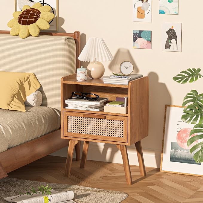 Lerliuo Rattan Nightstand, Side Table - Image 2