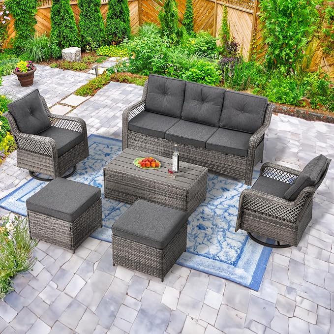 6 Pieces Wicker Patio Furniture Set Conversations Sets, 2 Outdoor 360° Swivel by Suvivityse