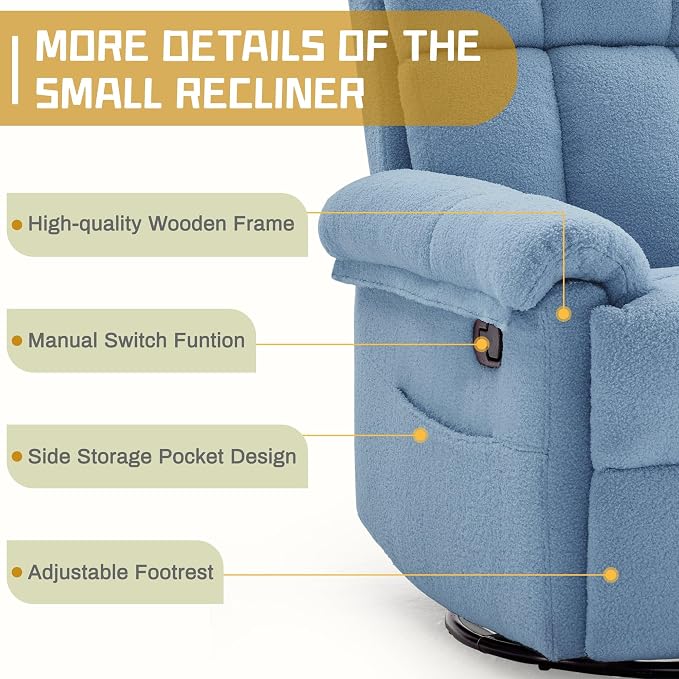 Korser Recliner Chair, Swivel Rocker Recliner Chair - Image 6
