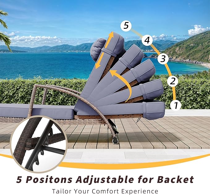 GarveeLife 2-Piece Rattan Patio Folding Chaise Lounge, 5-Position Adjustable - Image 4