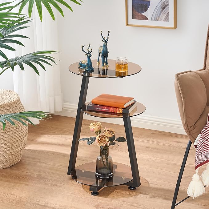 BEWISHOME Round End Table Tempered Glass Side Table - Image 2