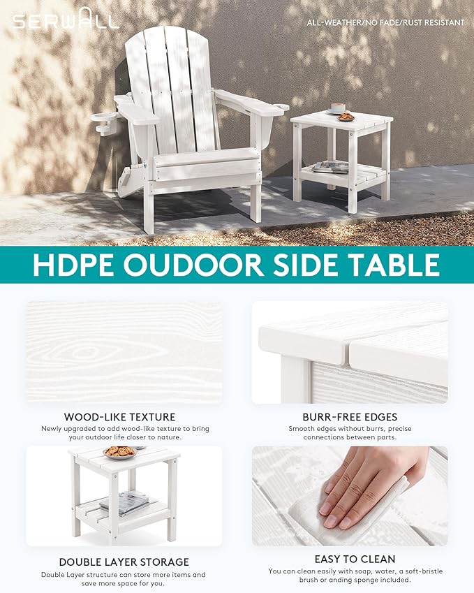 SERWALL 2-Tier HDPE Outdoor Side Table, Weatherproof Rectangular Adirondack - Image 5