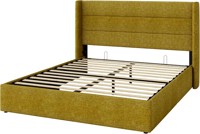 Allewie Queen Size Lift Up Storage Bed, Modern Wingback Headboard, Hydraulic - Image 9