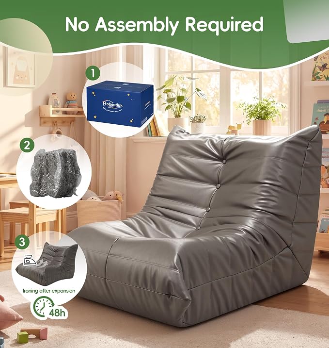 Hobestluk Small Bean Bag Chair Leather Beanbag Lazy Floor Sofa Bean Bags - Image 8