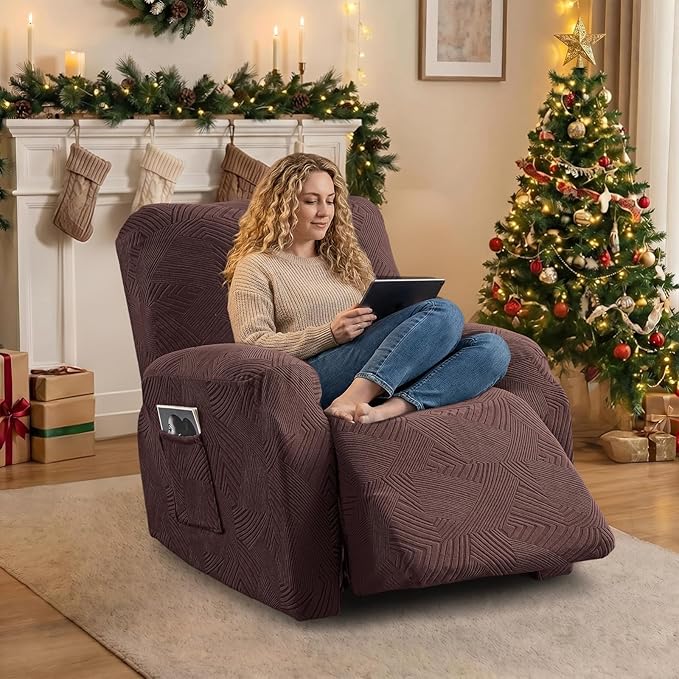 Oversized Recliner Chair Covers, 4-Piece Stretch Geometric Strokes Jacquard - Image 5