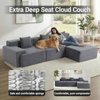 119'' Modular L-Shaped Boneless Sectional, Corduroy Deep Seat Cloud Sectional - Image 3