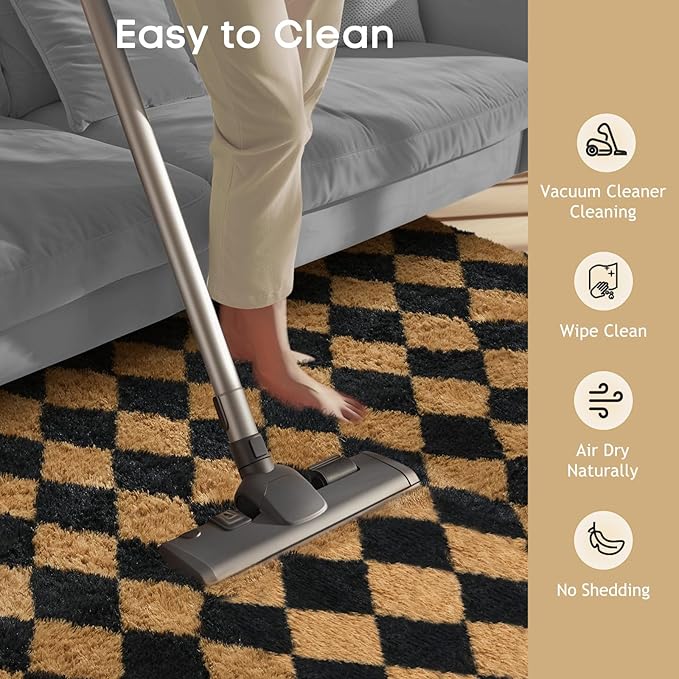 Ophanie 8x10 Black & Beige Diamond Checkered Rugs - Image 6