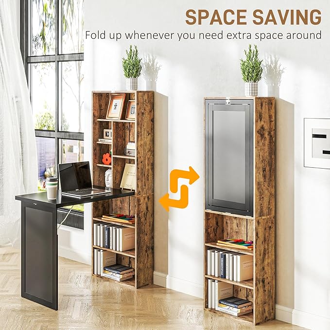 HOMCOM Foldable Convertible Writing Table, Wall Mounted Space-Saving Computer - Image 4