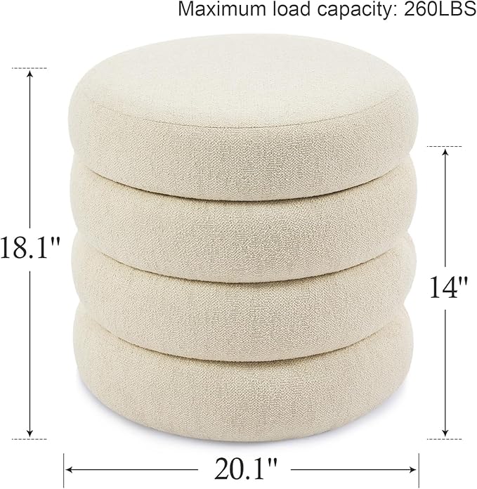 Flouki 19.5" Storage Ottoman Round, Vanity Stools - Image 2