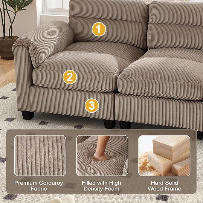 HAOMARKETS Corduroy Sofa Set, Upholstered Loveseat and 3-Seater Couch Set of 2 - Image 3