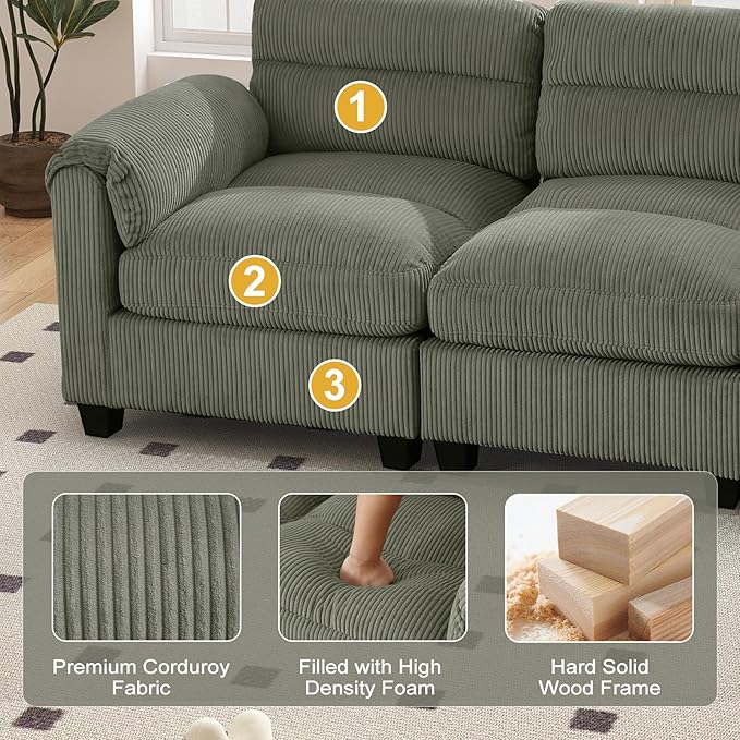 HAOMARKETS Corduroy Sofa Set, Upholstered Ottoman, and 3-Seater Couch - Image 4
