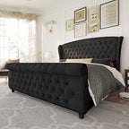 AMERLIFE King Size Platform Bed Frame, Velvet Upholstered Sleigh Bed by AMERLIFE