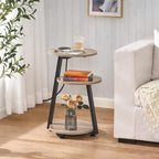BEWISHOME Round End Table with Charging Station, Side Accent Table with 3-Tier - Image 2