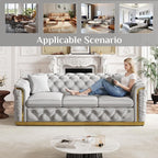 Luxury Chesterfield Sofa Set of 2, Velvet Tufted Couch Victorian Black and Gold - Image 7