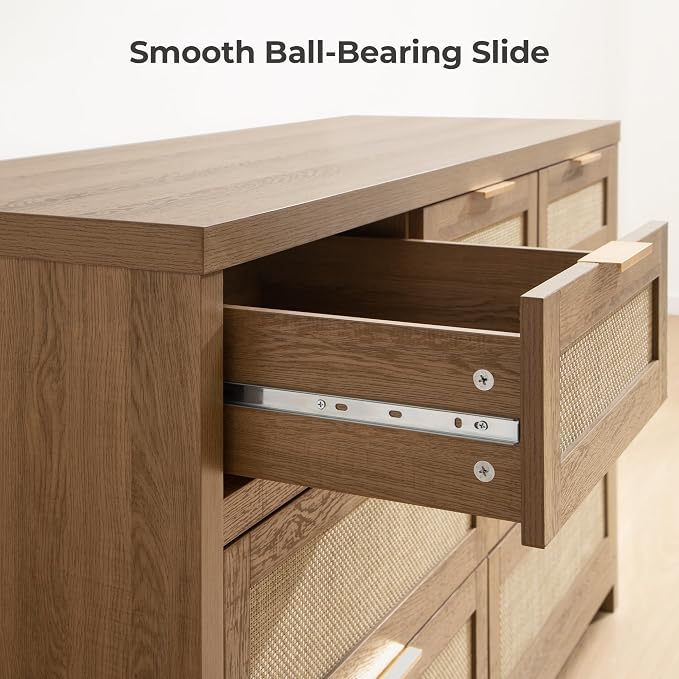 SICOTAS 7 Drawer Dressers for Bedroom Set 2, Long Rattan Dresser, Dresser TV - Image 9