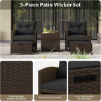 Tangkula 5 Pieces Patio Conversation Set, PE Wicker Rattan Outdoor Furniture Set - Image 8