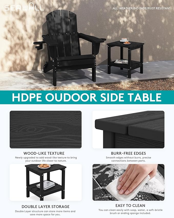 SERWALL 2-Tier HDPE Outdoor Side Table, Weatherproof Rectangular Adirondack - Image 5