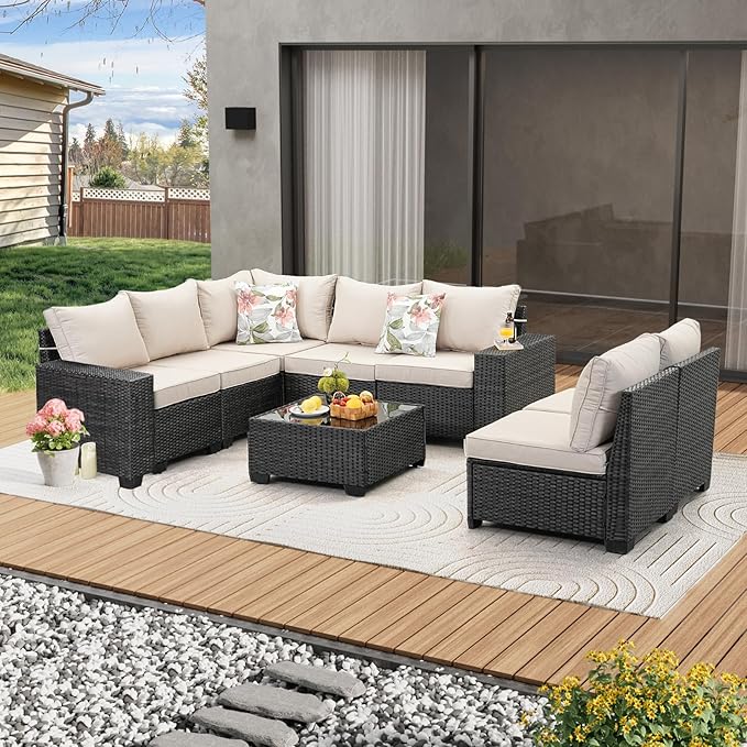 JOYURE 8 Pieces Patio Furniture Set All-Weather Outdoor Wicker Sectional - Image 8