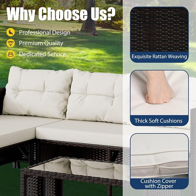 Vongrasig 3 Piece Patio Furniture Sets, All-Weather PE Wicker Outdoor Sofa - Image 4