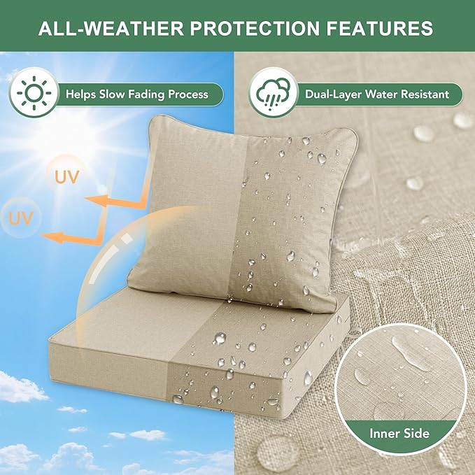 Summsun Patio Chair Cushions Set of 4, Faux Linen Outdoor Furniture Cushions - Image 3