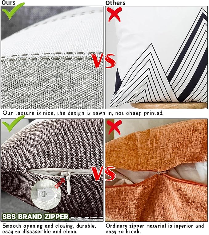 AmHoo Pack of 2 Farmhouse Stripe Check Throw Pillow Covers Set Case Cotton - Image 4