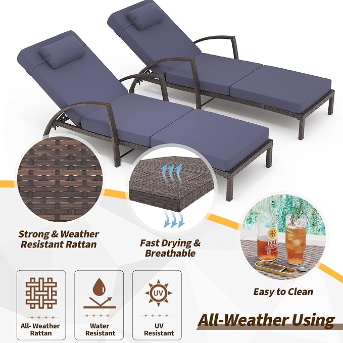 GarveeLife 2-Piece Rattan Patio Folding Chaise Lounge, 5-Position Adjustable - Image 5