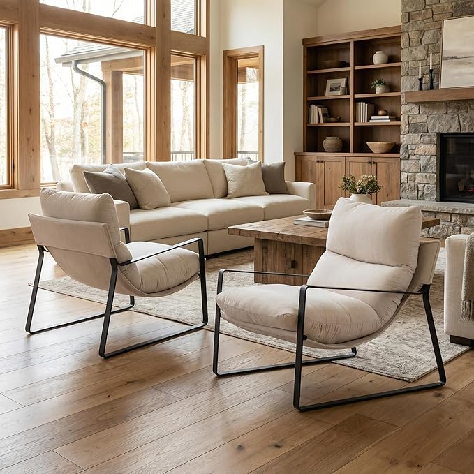 LukeAlon Modern Linen Accent Armchair, Upholstered Soft Living Room Chair - Image 3