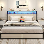 Lifezone King Bed Frame with 2-Tier Storage Headboard, Metal Platform Bed Frame - Image 4