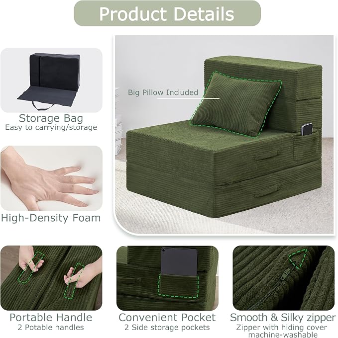Folding Sofa Bed, 4 in 1 Convertible Sleeper Chair - Image 8