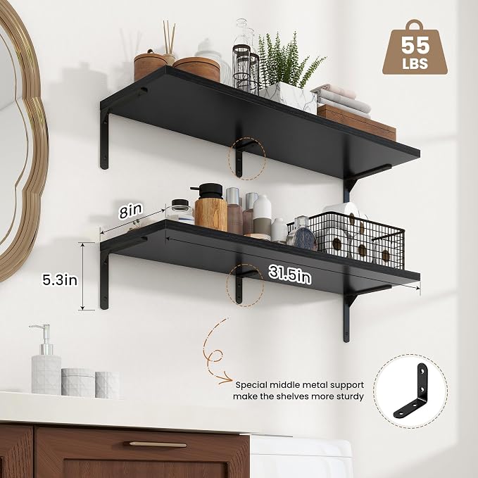 Fun Memories Deep Floating Shelves, 32W x 8D Floating Shelves Set of 2 - Image 3