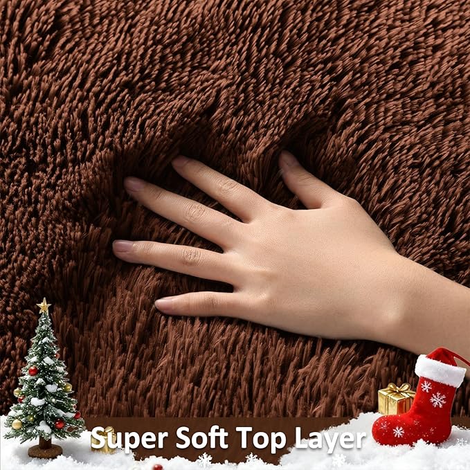 Ophanie Brown Rugs for Living Room Bedroom, 5x8 Fluffy Fuzzy Furry Carpet - Image 2