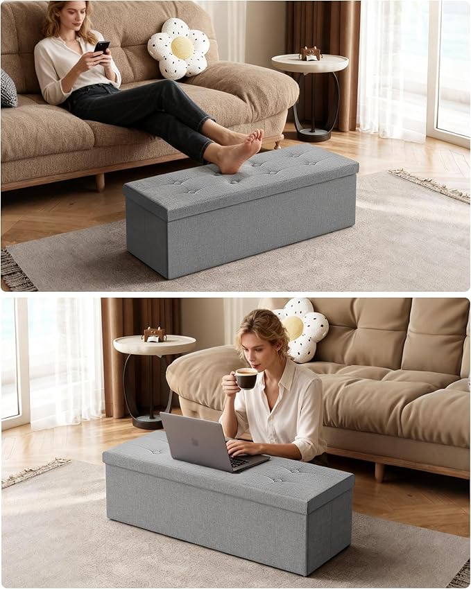 GLAXYFUR 43 Inches Folding Storage Ottoman Bench, Storage Chest, Footrest - Image 5