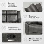 Lexicon 83.5" W Manual Double Reclining Sofa, Polished Microfiber Recliner Sofa - Image 3